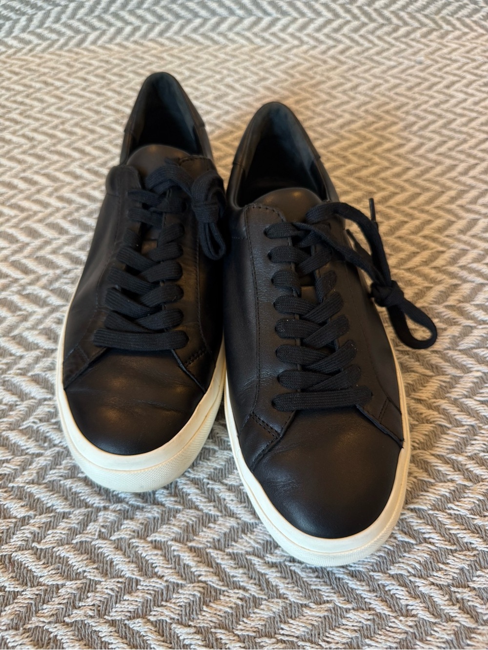 Vince Black Leather Sneakers with White Rubber Sole